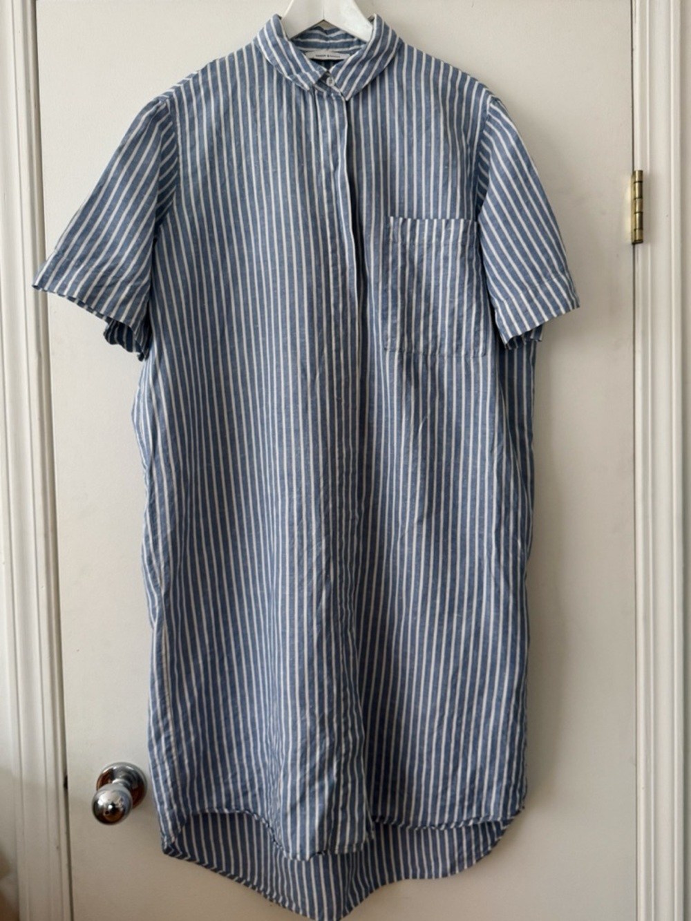 Blue + White Striped Linen Shirt Dress